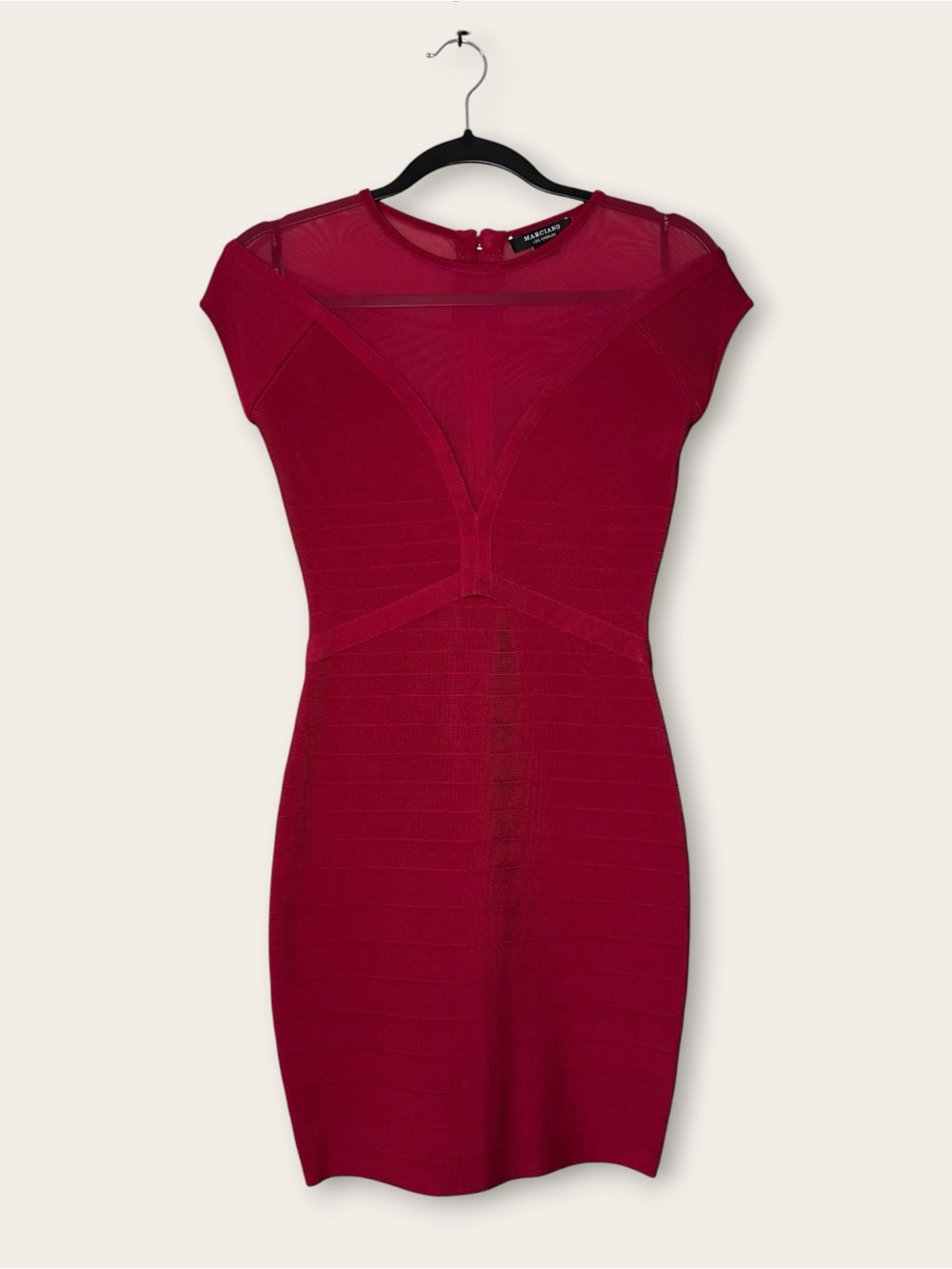 Marciano Guess Contour Bandage Cap Sleeve Mini Dress Red Mesh Detailing Small